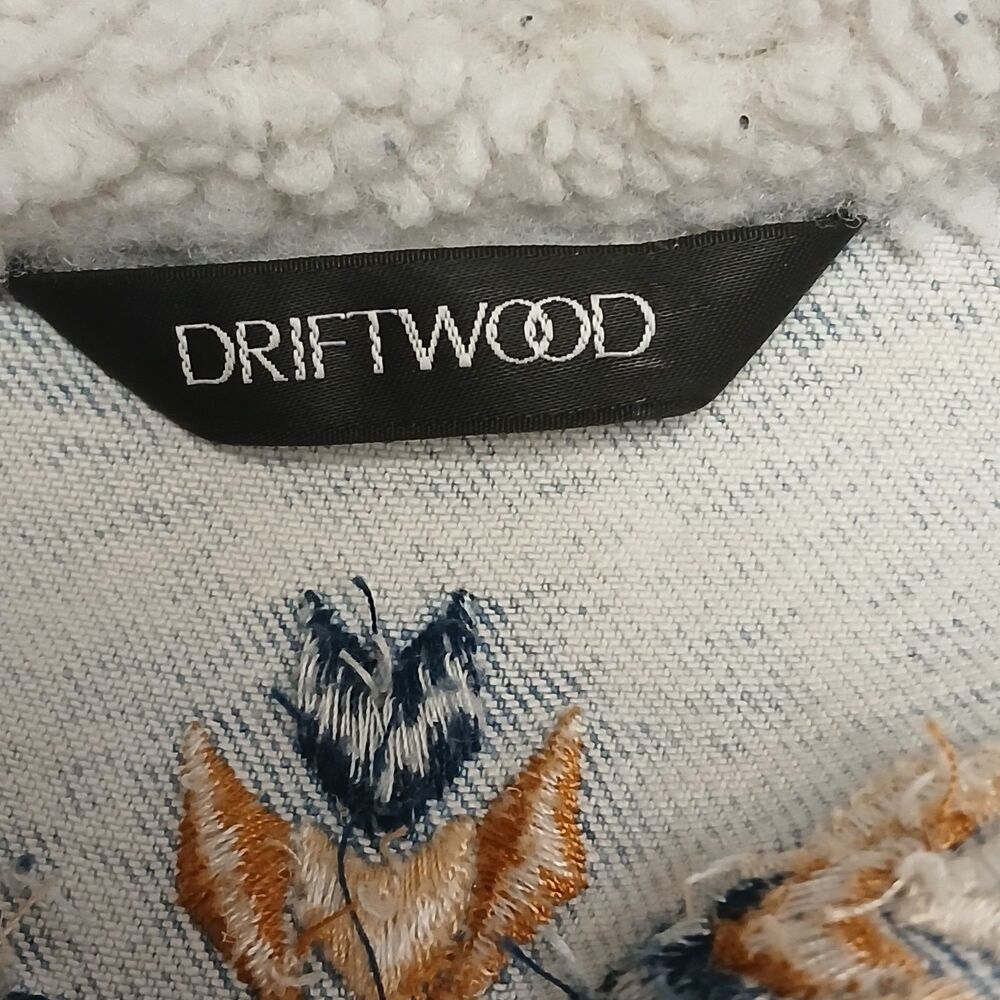 Driftwood Embroidered Trucker Denim Jean Jacket XL Acid Lite Wash Western Aztec - Picture 8 of 11